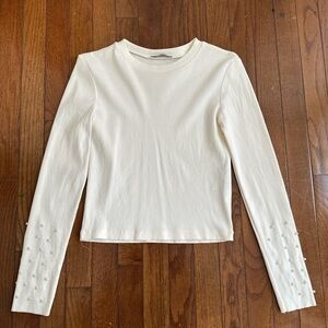 Pearl Detail Cream Long Sleeve Top